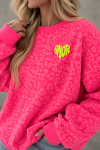 Sweater mit Rückenprint AMOR CLUB hot fuchsia leo
