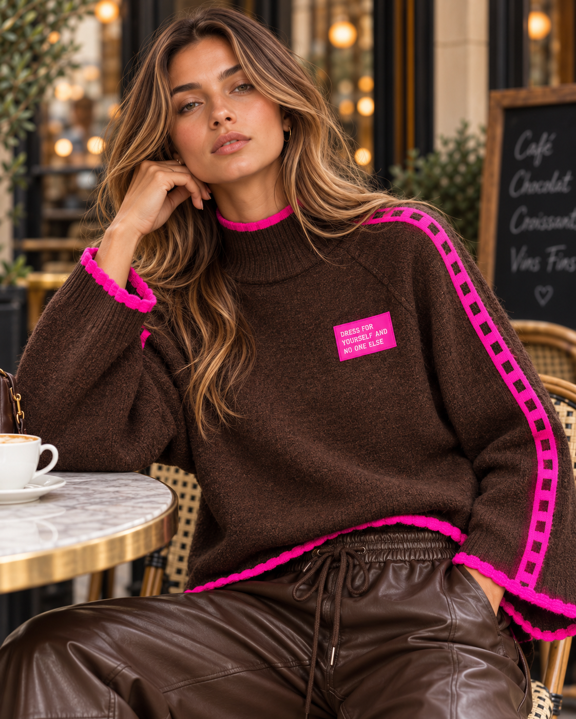 Pullover mit Patch DRESS FOR YOURSELF chocolate/pink