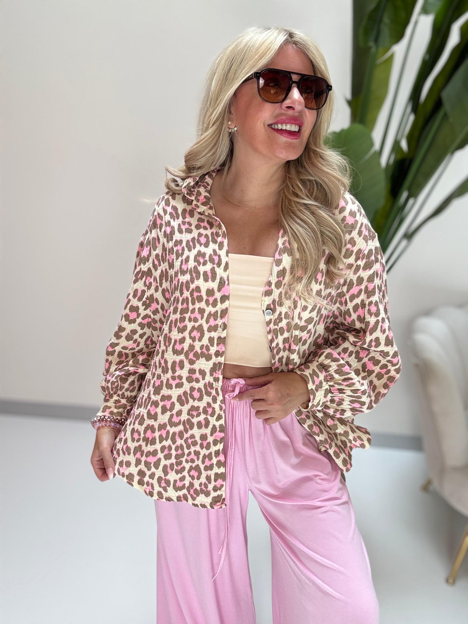 Musselin Bluse creme LEO POWER beige/rosa