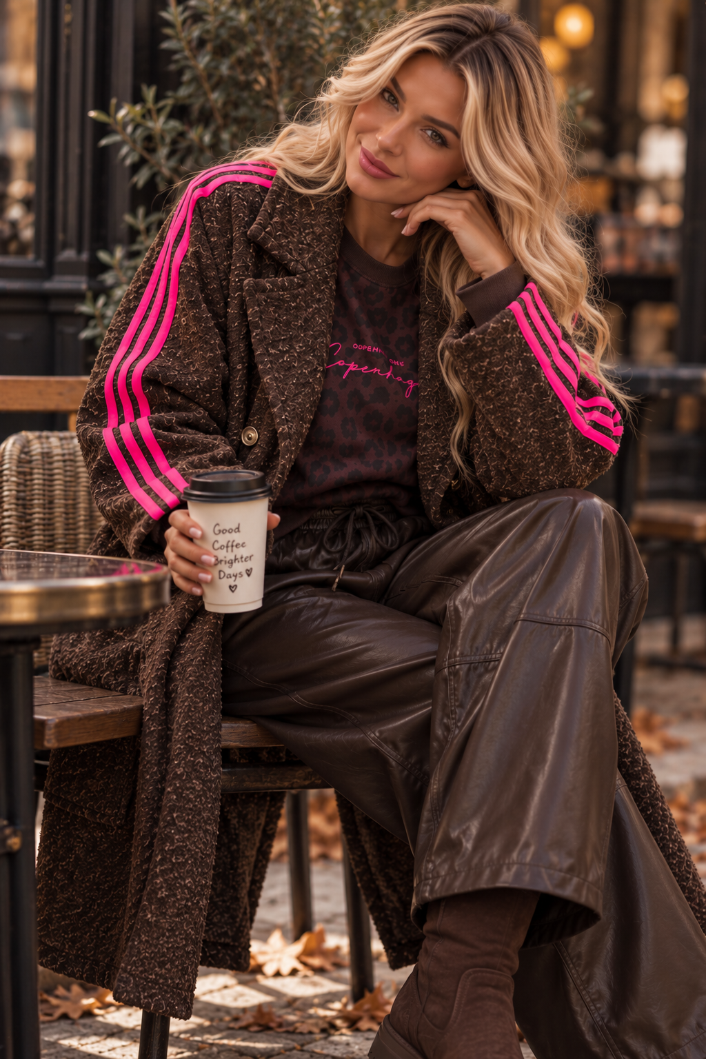 Mantel SPORTY COZYNESS chocolate/pink mit seitlichen Streifen