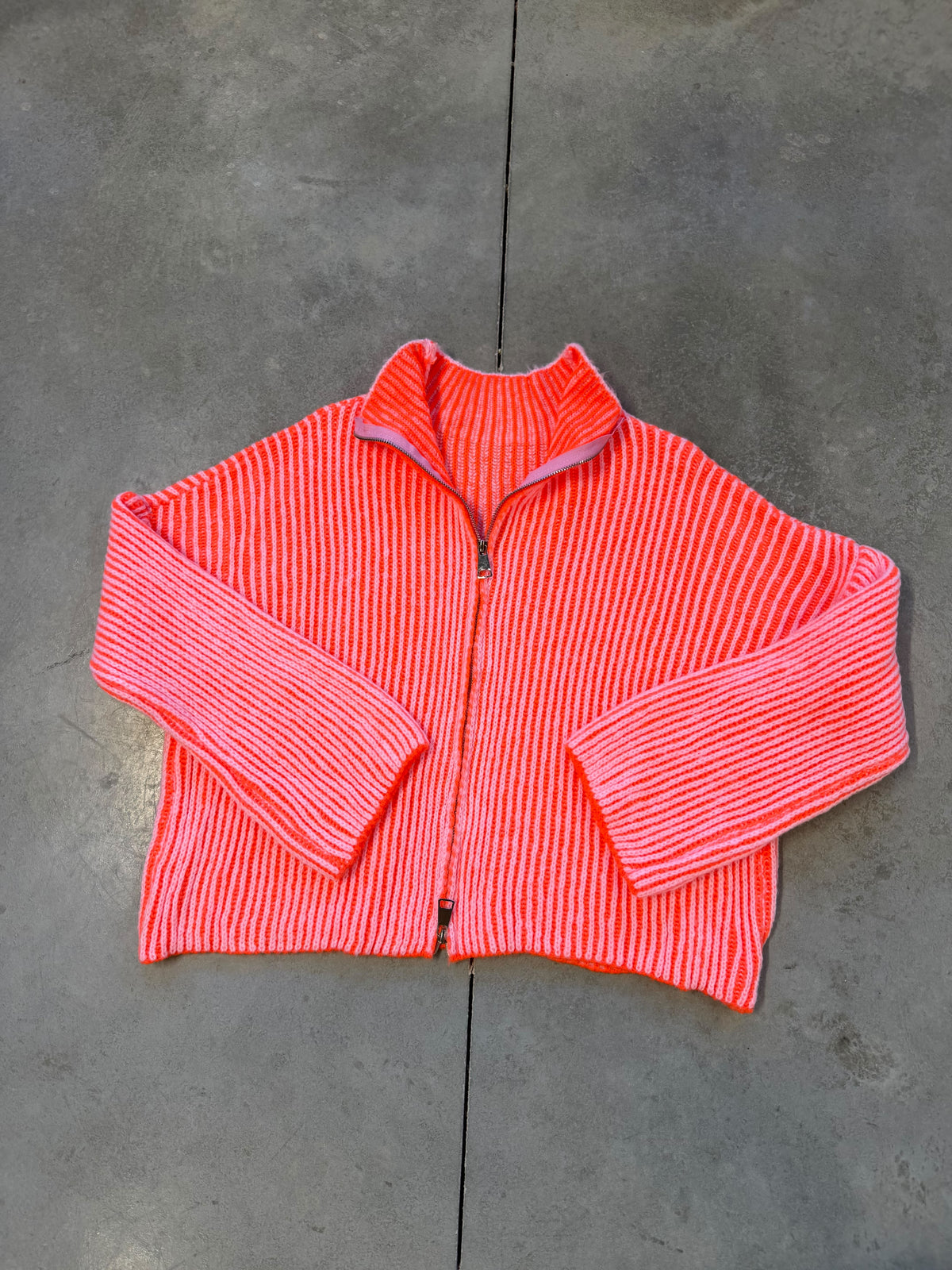 Strickjacke ZIPPER STRIPES rosa/orange