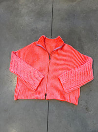 Strickjacke ZIPPER STRIPES rosa/orange