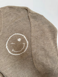 Oversize Strickpullover mit Smiley&Rückenprint beige/creme