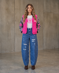 Teddy Weste mit Druckknöpfen & Patch BE THE REASON FOR SMILES TODAY pink