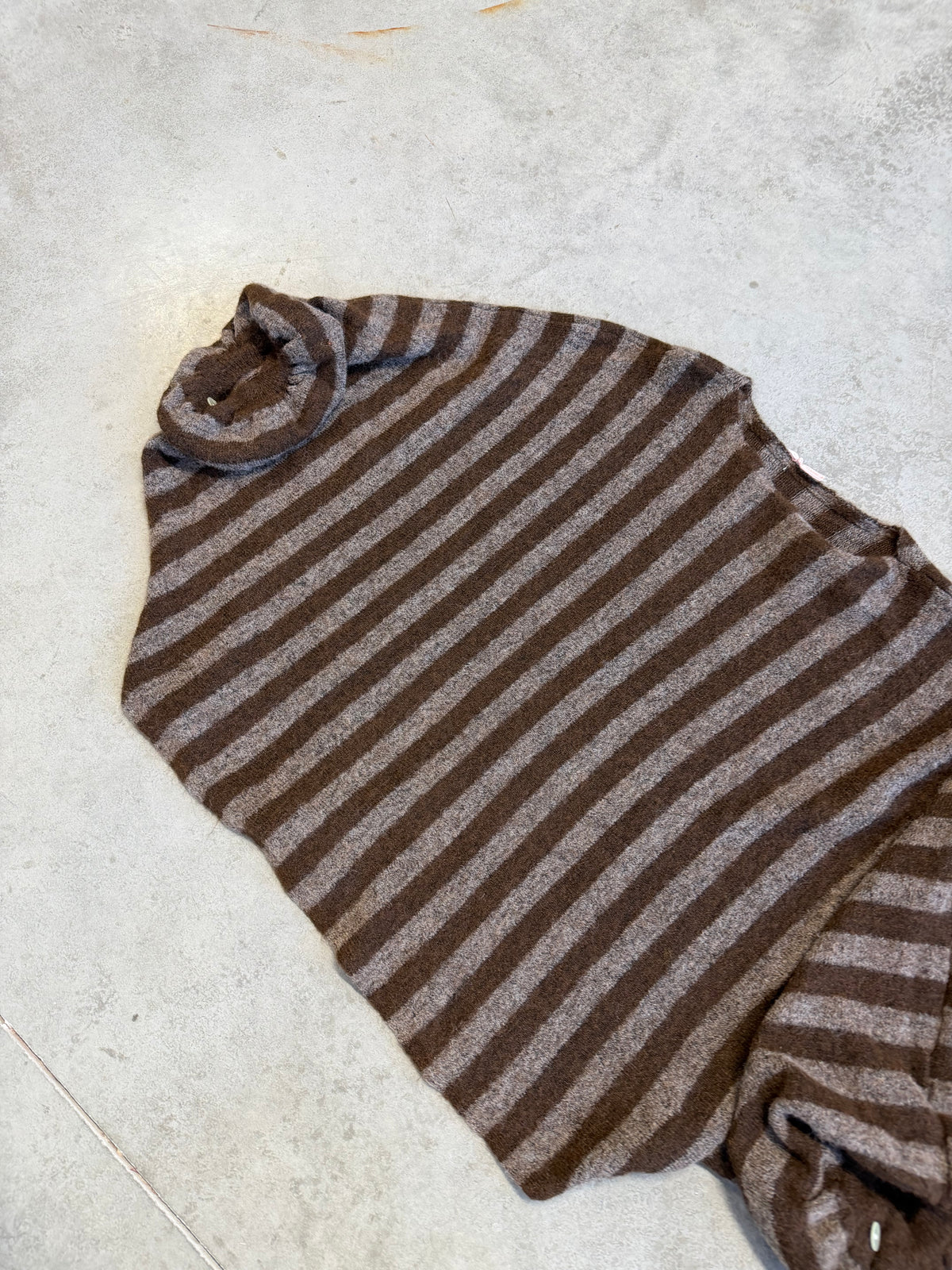 Oversize Strickpullover Stripes mit Alpakaanteil Taupe / Chokolate