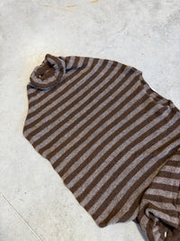 Oversize Strickpullover Stripes mit Alpakaanteil Taupe / Chokolate