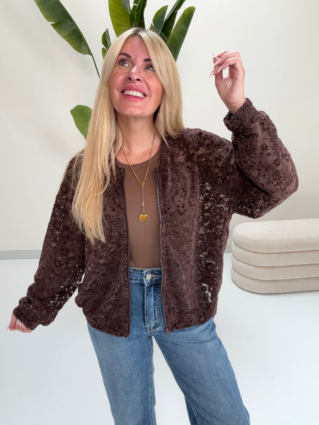 Blouson Spitzen Zipper Jacke LOME ME LACE chocolate