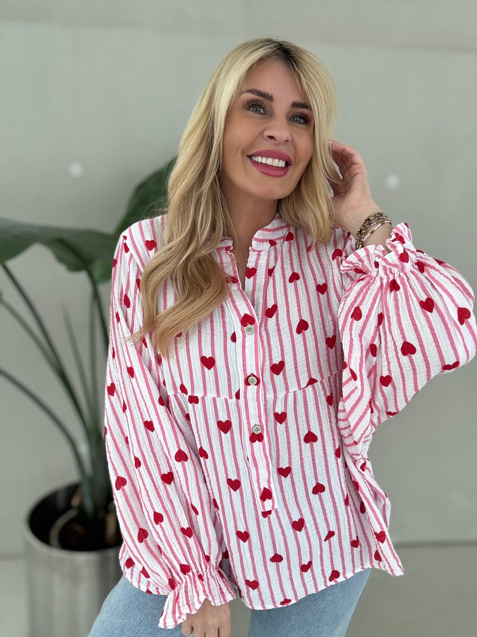 Musselin Bluse weiß HEART ATTACK rosa