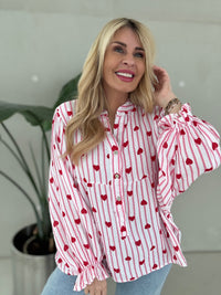 Musselin Bluse weiß HEART ATTACK rosa