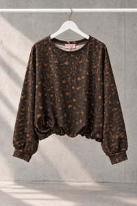 Butterstoff Pullover mit Gummizug unten LEO Schwarz Chokolate