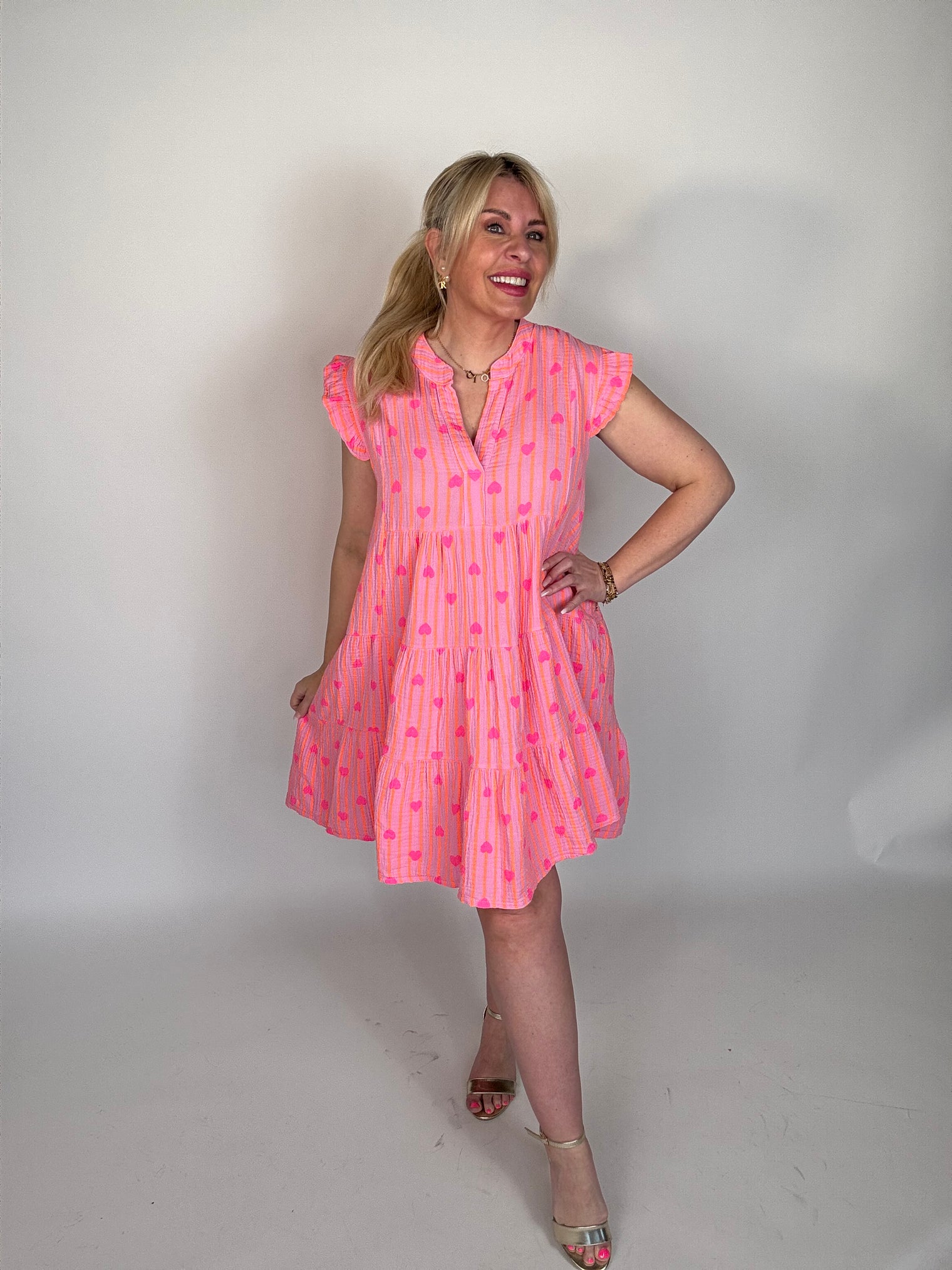 Musselin Kleid rosa HEART ATTACK orange