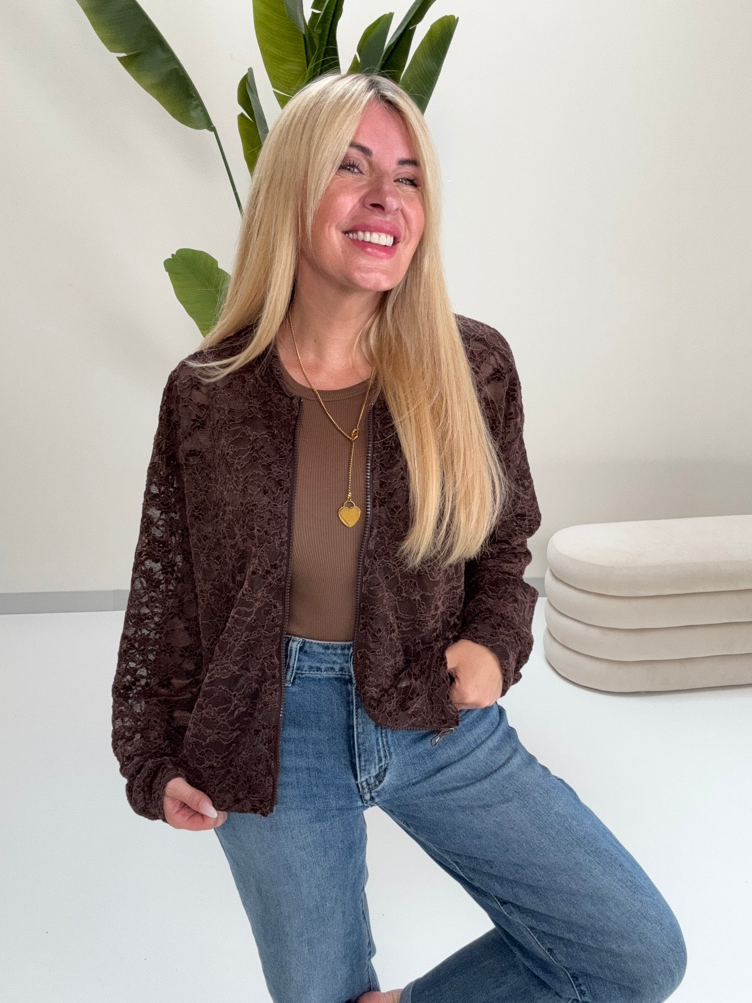 Blouson Spitzen Zipper Jacke LOME ME LACE chocolate