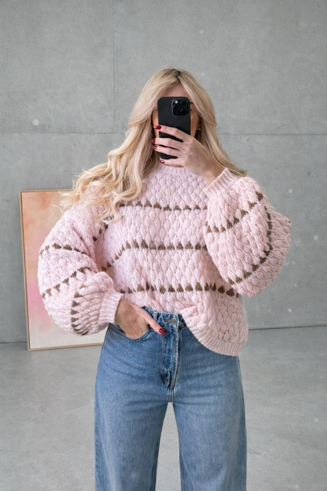 Pullover rosa/coffee PUFFY Stripes