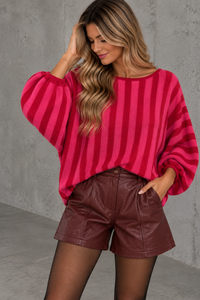 Oversize Strickpullover Stripes mit Alpakaanteil rot pink
