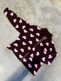Zipper Strickjacke mit Herzchen burgundy/rosa