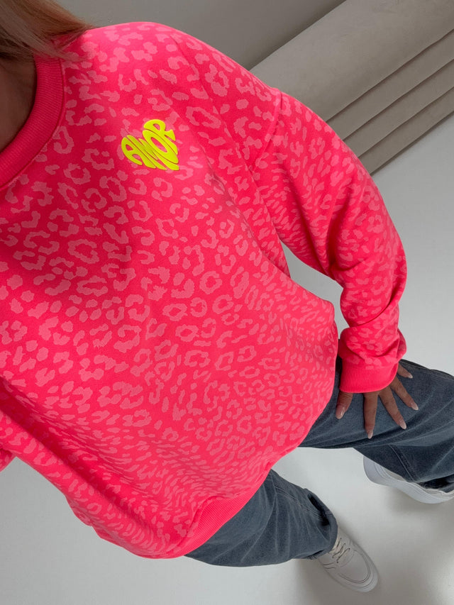 Sweater mit Rückenprint AMOR CLUB hot fuchsia leo