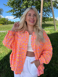 Musselin Bluse rosa LEO POWER hot orange&hot yellow