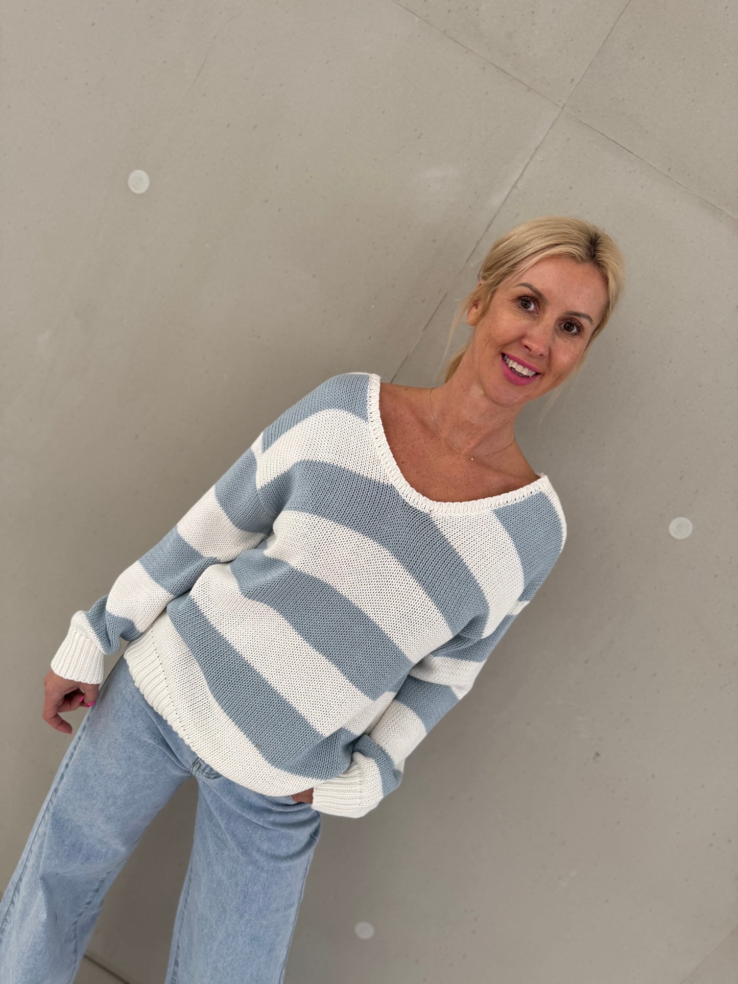 Pullover weiss blau gestreift