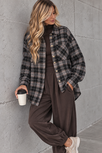 Weiches Oversize Flanellhemd kariert grau/schwarz