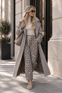 Velours Trenchcoat COZY KISS mit LEO Innenfutter storm grey