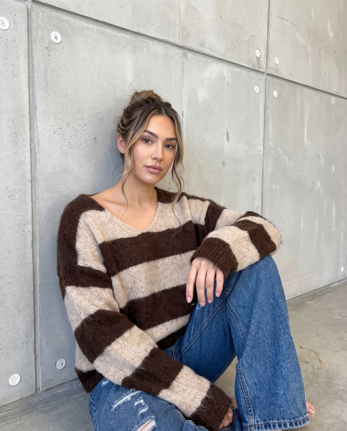 Kuschelweicher Strickpullover mit Alpakaanteil braun/beige