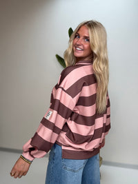Butterstoff Sweater mit Patch am Ärmel BIG STRIPES soft Peach/coffee
