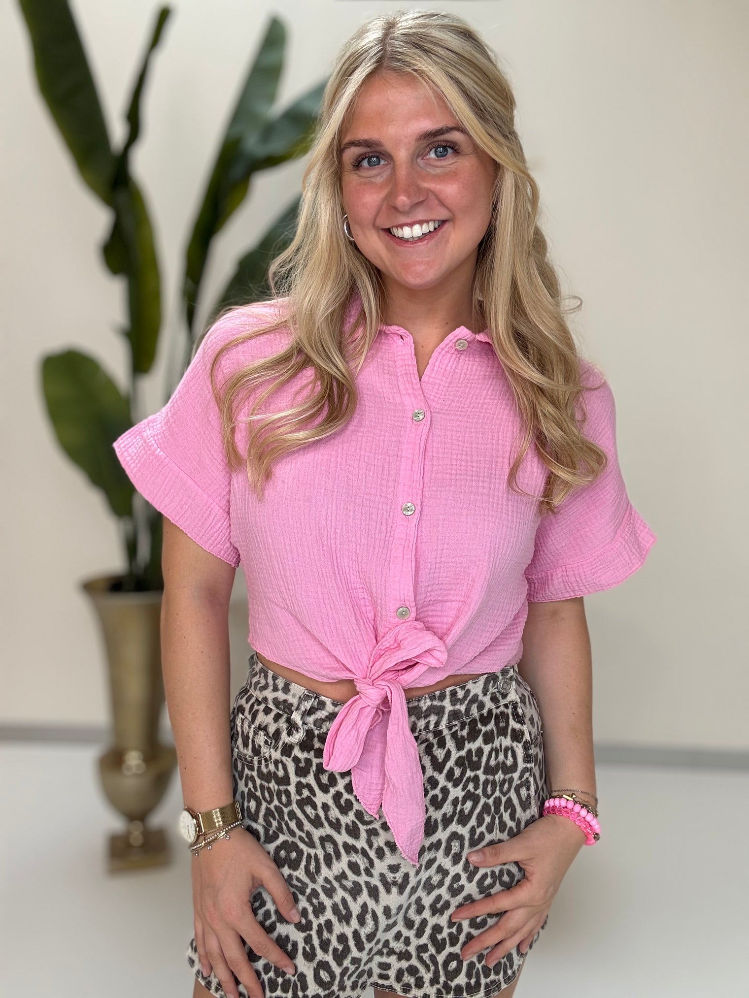 Musselin Bluse kurzarm CANDY ROSA zum knoten