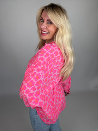 Musselin Bluse rosa LEO POWER hotpink&orange