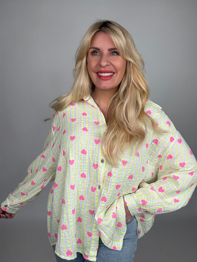 Musselin Bluse HEART ATTACK neon gelb