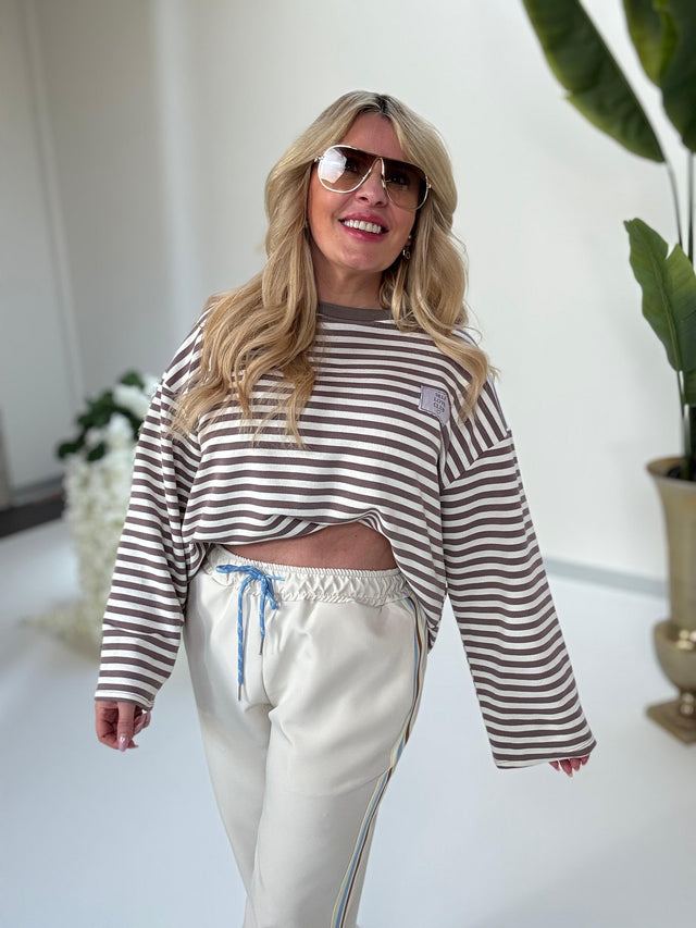 Langarmshirt taupe/weiß gestreift SELF LOVE CLUB