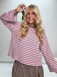 Longsleeve mit leicht ausgestelltem Ärmel STRIPES taupe/rosa
