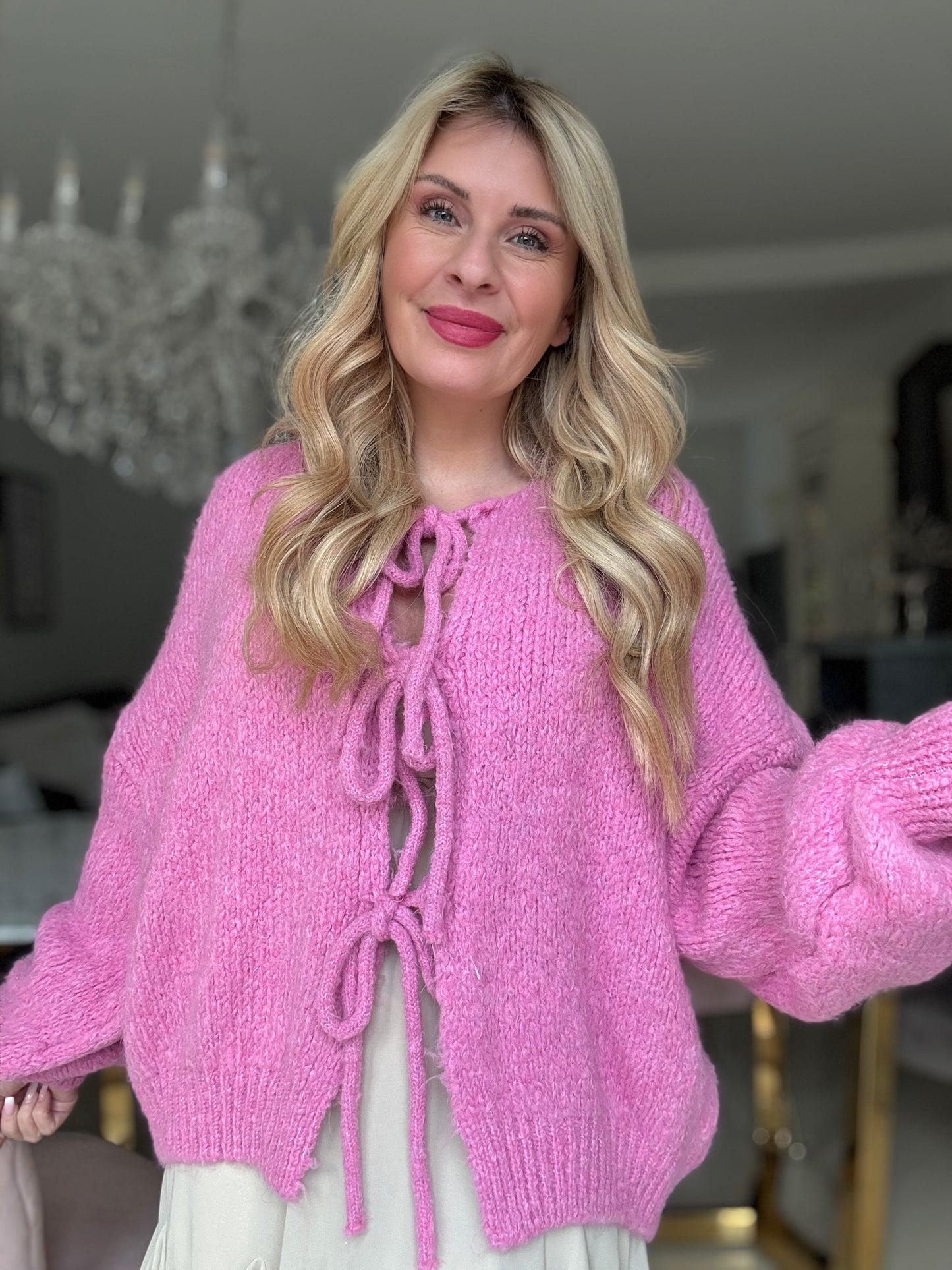 Strickjacke zum binden in Pink 7003-3073