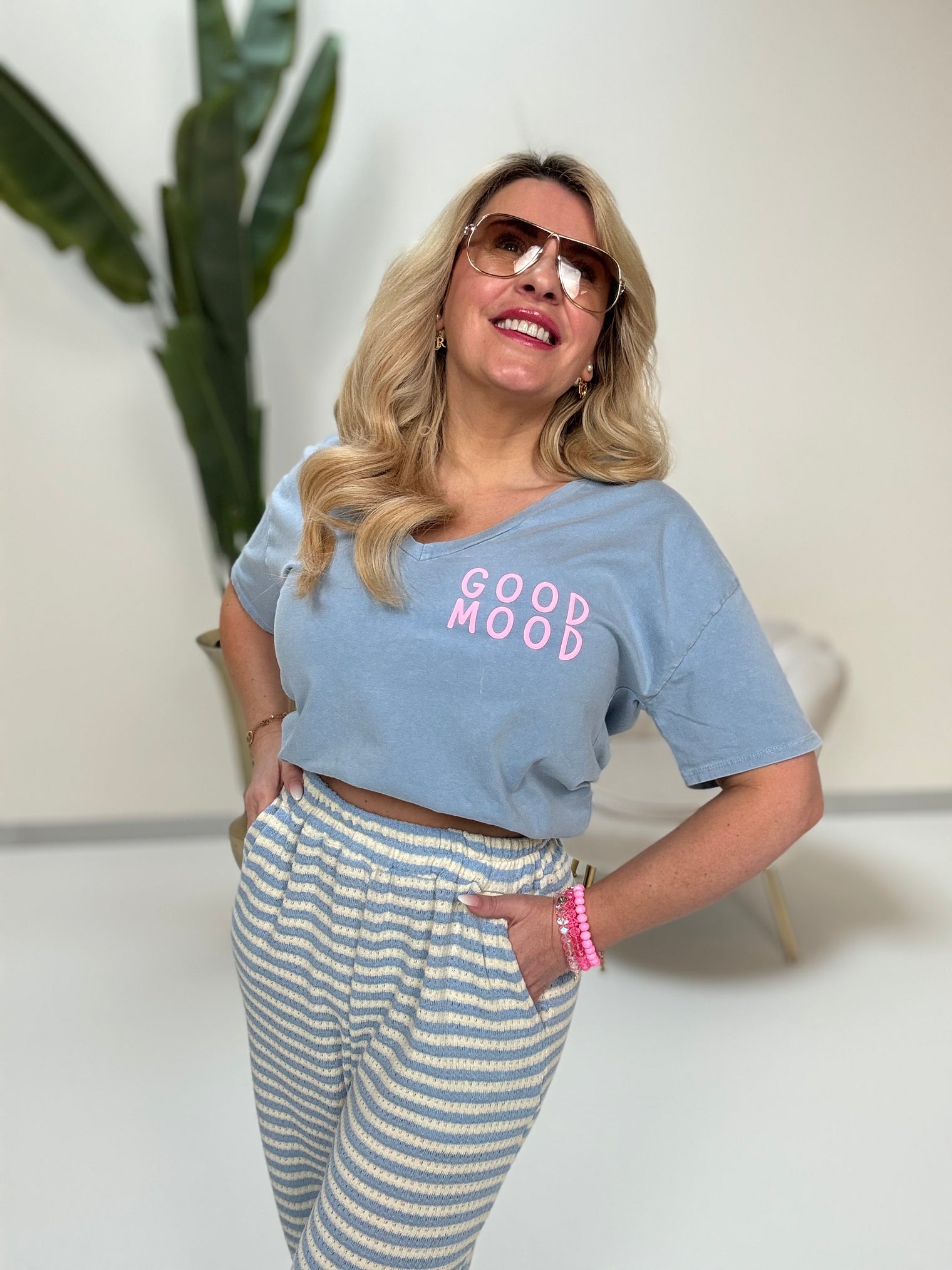 Statement Shirt GOOD MOOD hellblau