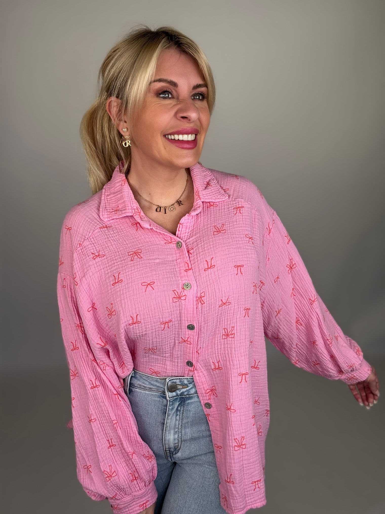 Musselin Bluse rosa LOVELY BOWS orange
