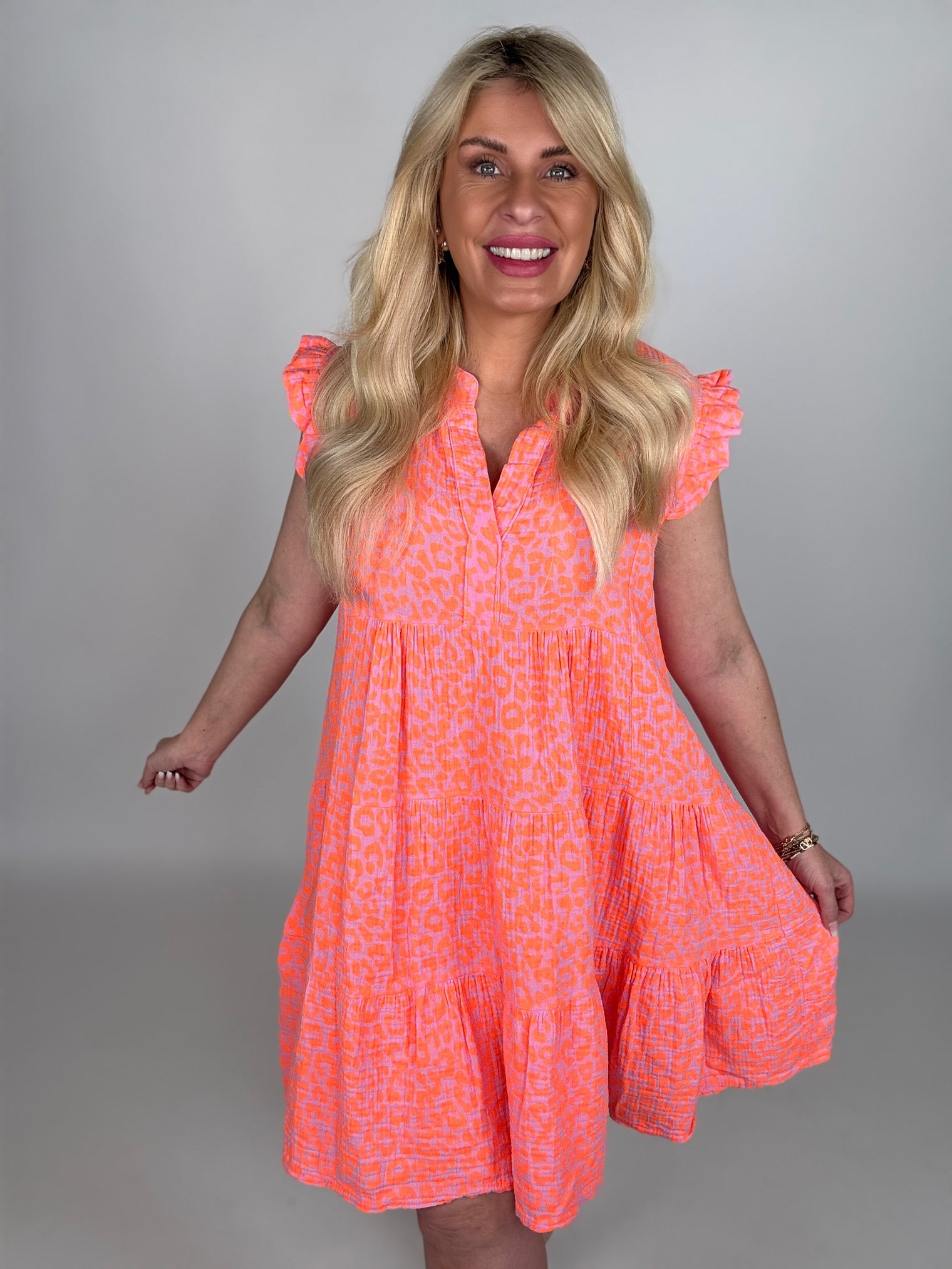 Musselin Kleid rosa LEO LOVER hot orange