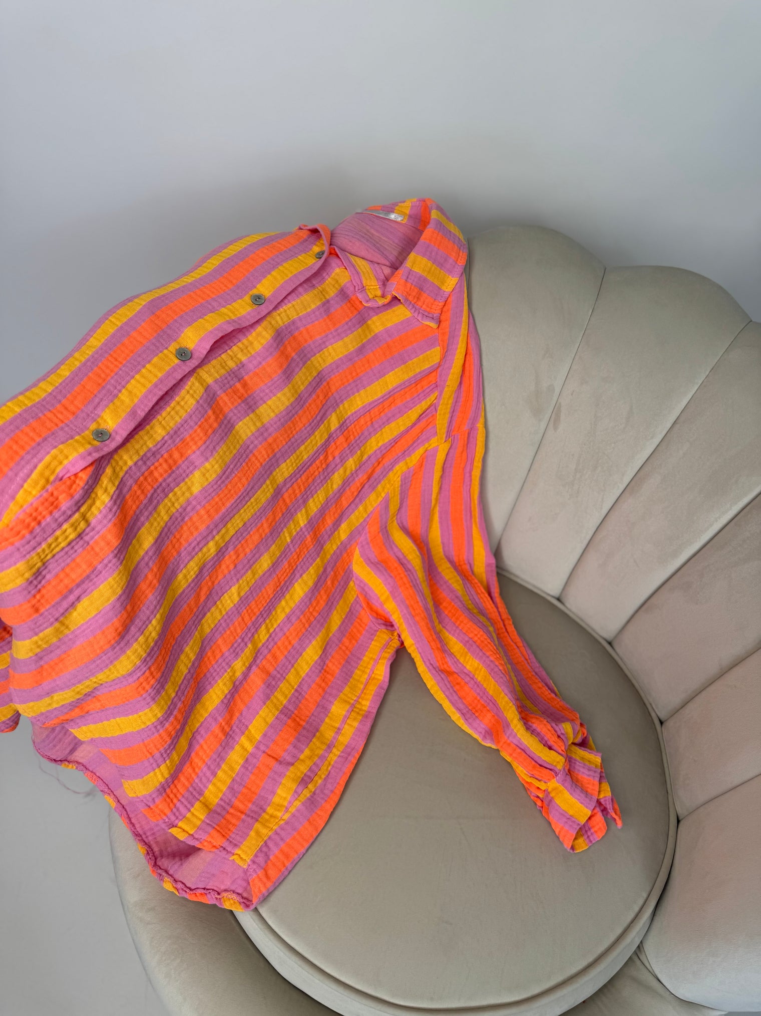 Musselin Bluse rosa NEON STREIFEN gelb&orange