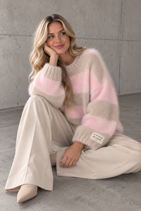 Strickpullover mit Patch beige/rosa