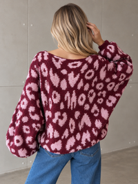 Fledermauspullover im LEO Style burgundy/rosa