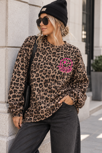 Oversize Sweater taupe Leo ITS ALL GOOD creme mit Rückenprint