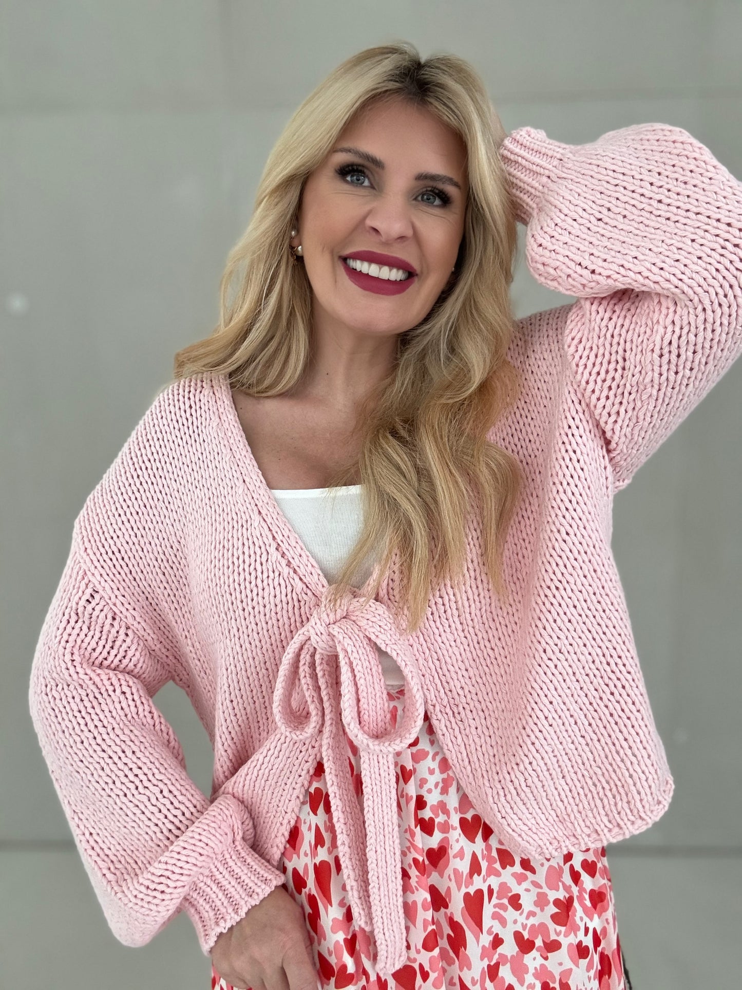 Strickjacke zum knoten rosa