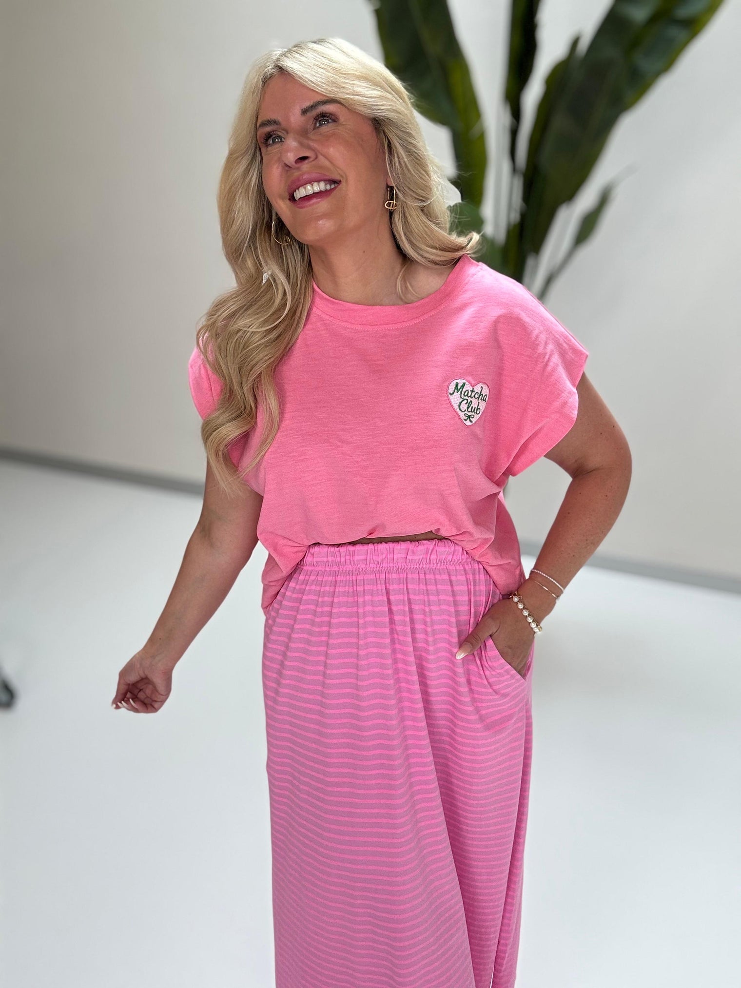 Statement Shirt pink MATCHA CLUB mit gesticktem Herz