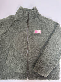 Kuschel Jacke mit Reißverschluss & Patch BE THE REASON FOR SMILES TODAY grün