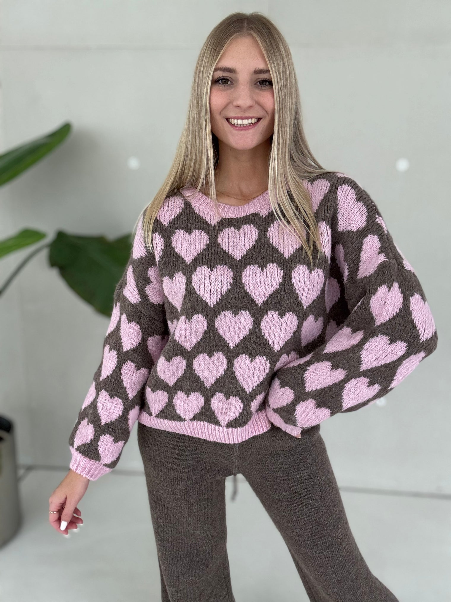 Signature Pullover BIG HEARTS rosa&coffee
