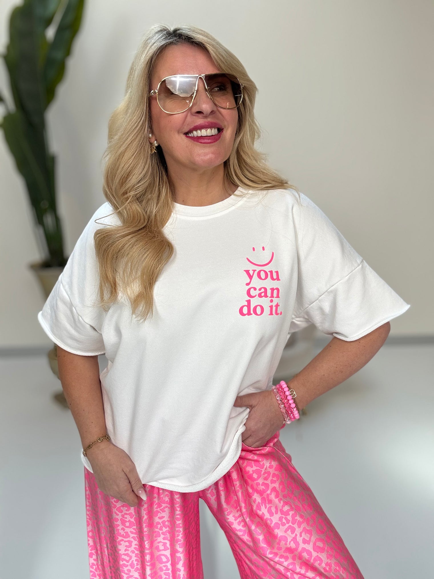 Kurz Arm Sweater you Can do it  CLUB weiß