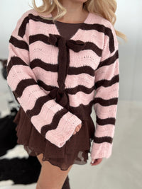 Cardigan COZY BOWS rose chocolate