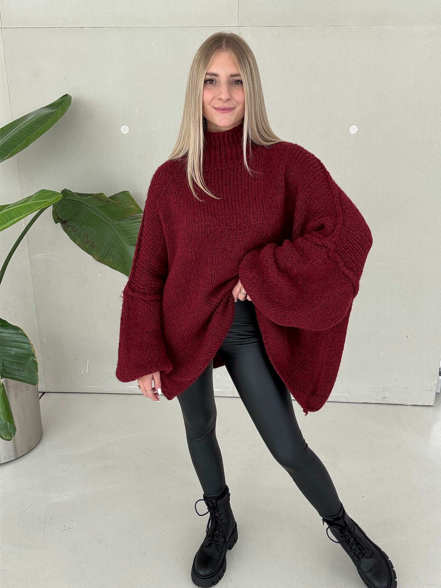 Kuschelweicher OVERSIZE Strickpullover burgundy