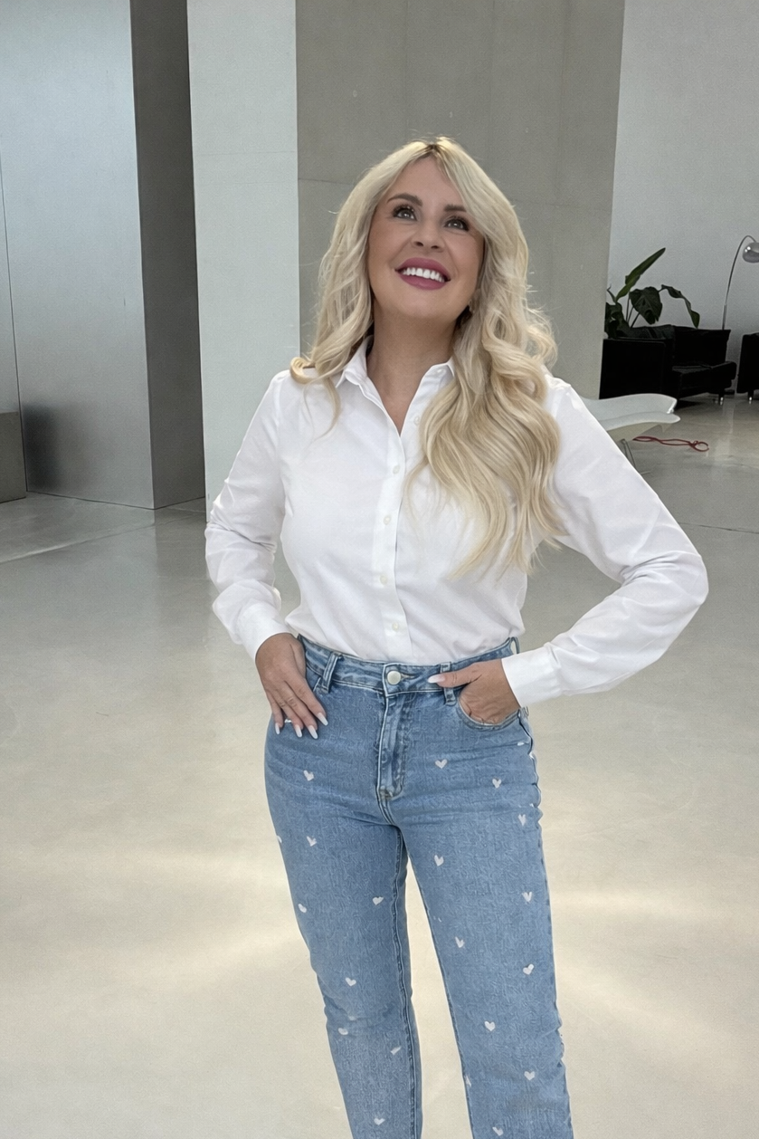 Stretch Mom Jeans White  Heart