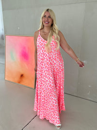 Spaghettiträger Kleid weiß LEO POWER hot pink/orange