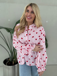Musselin Bluse weiß HEART ATTACK rosa