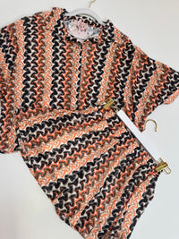 Sommer Bluse kurzarm SUMMER HOT schwarz/braun/orange